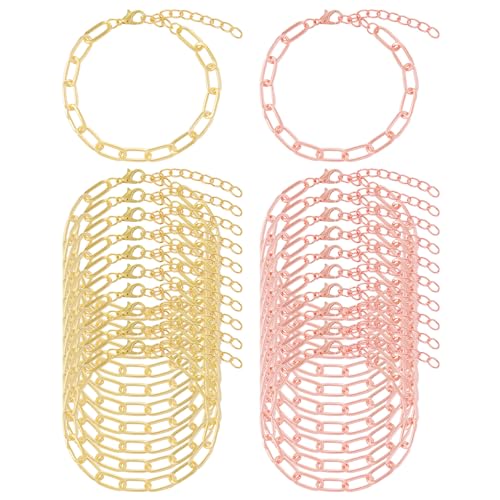 20pcs Chain Bracelets Kit Alloy Link with Lobster Clasps for Christmas DIY Women Jewelry Findings Bracelet Making (Gold & Rose Gold) - color: Gold & Rose Gold