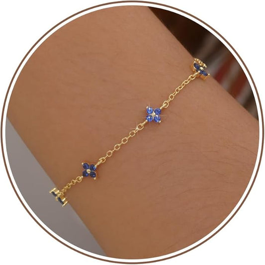 JSJOY Birthstone Bracelets for Women, 14K Gold Bracelets for Women Mom Gifts Birthday Valentines Day Gifts for Gf Dainty Flower Gift for Her Birthstone Bracelet Mothers Day Gift