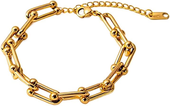 Solza Gold Chain Bracelet for Women – Adjustable Stainless Steel Heart Link Bracelet, Gold-Tone Non-Tarnish Fashion Jewelry