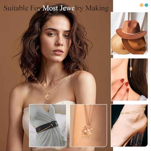 HUISUYTON 16.4 FT Gold Chain for Jewelry Making, Jewelry Making Chains Kit with Jump Rings/Lobster Clasps/Connectors/Charms/Pliers, Stainless Steel Necklace Chains for DIY Craft - color: Gold-16.4Ft+Pendants