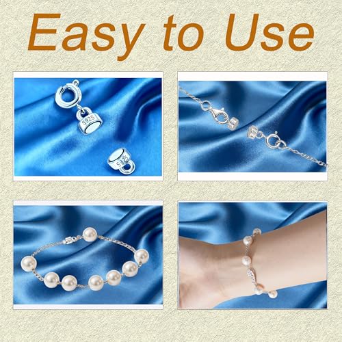 925 Sterling Silver Magnetic Necklace Clasps Closures (1 Piece) and Stainless Steel Necklace Extender Chains (3 PCS), Magnetic Jewelry Clasps for Necklaces Bracelet and Jewelry Making Supplies