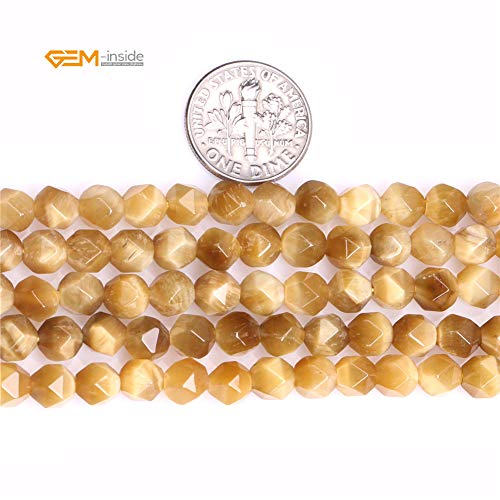 GEM-Inside Natural 6mm Gold Yellow Tiger Eyes Gemstone Loose Beads Faceted Cambay Crystal Energy Stone Power for Jewelry Making 15" - color: Gold Yellow Tiger Eye, size: 6mm