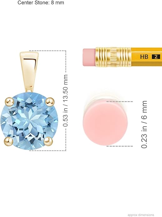 Angara Natural Aquamarine Solitaire Pendant for Women | Round Aquamarine Solitaire Pendant Necklace in 14K Solid Gold/Silver/Platinum With 18" Chain | March Birthday, Gemstone Jewelry Gift