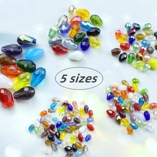 200pcs 3x5mm Teardrop Crystal Glass Beads Vertical Hole Faceted Loose Spacer Beads for DIY Craft Jewelry Making Necklace Bracelet Earring Wind Chimes(Green Series) - color: Green Series, size: 3x5mm