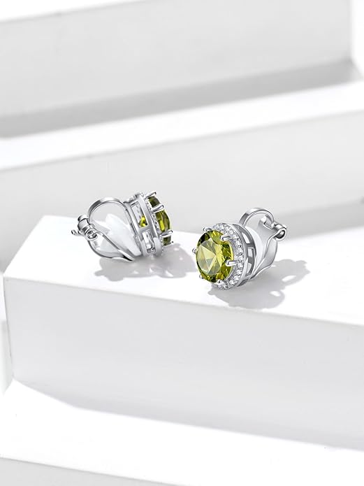 Silvora 925 Silver 8MM Cubic Zirconia Birthstone Clip On Stud Earrings Round Non Pierced Earrings For Women,Come with Box