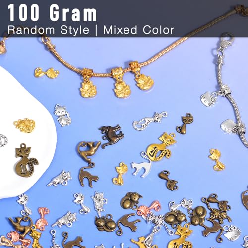 stino 100g Metal Pendant Charms for Jewelry Making, Bulk Silver & Gold Plated Charms for Braclet Necklace Crafts, Animal Plant Flower Pet and so on - color: Cat Bronze Glod