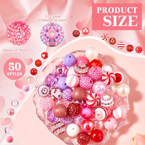 Huquary 100 Pcs 20mm Rhinestone Bubblegum Beads for Pens Mixed Crystal Resin Chunky Beads for DIY Craft Keychain Necklace Bracelet Jewelry Making(Sweet Color) - color: Sweet Style