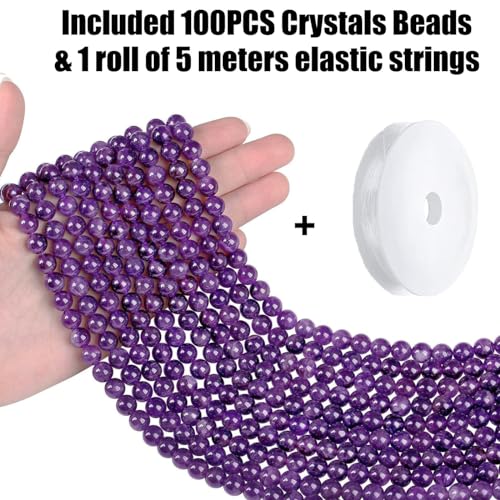 QINJIEJIE 100PCS Amethyst Beads 8mm Natural Stone Beads Round Loose Gemstone Bead for Bracelet Beading Crystal Jewelry Making DIY Necklace Earrings 0.32" - color: Amethyst, size: 100PCS