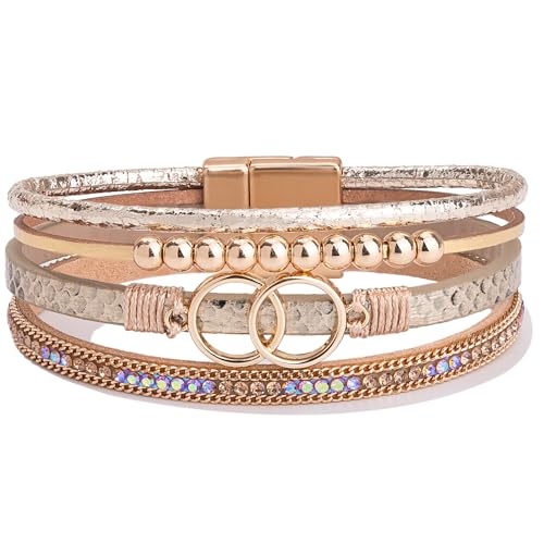 FANCY SHINY Mothers Day Gifts Boho Leather Wrap Bracelet Stackable Infinity Chunky Cuff Bracelets Western Hippie Outfits Jewelry Valentine Gifts for Women - color: Snakeskin Gold
