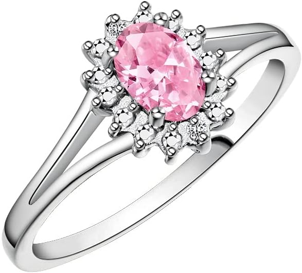 Rylos 14K White Gold Classic Halo Ring: Diamonds, 6X4MM Oval Gemstone - Birthstone Jewelry for Women - Stunning Diamond Gold Ring Sizes 5-10