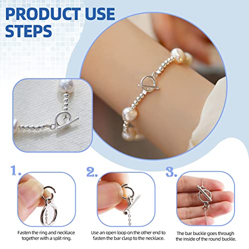 Glarks 420Pcs Toggle Clasps and Open Jump Rings Set 120 Sets 5 Colors Round Toggle Clasps Connectors T-Bar Jewelry Clasp and 300pcs 3 Colors Open Jump Rings for Jewelry Bracelet Necklace Making