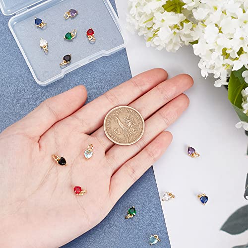PH PandaHall 14pcs 18K Gold Plated Heart Charms 7 Colors Cubic Zirconia Love Heart Pendants with Jump Ring for Earring Bracelet Necklace Choker Jewelry Making Valentine's Day Gift, 8X5mm