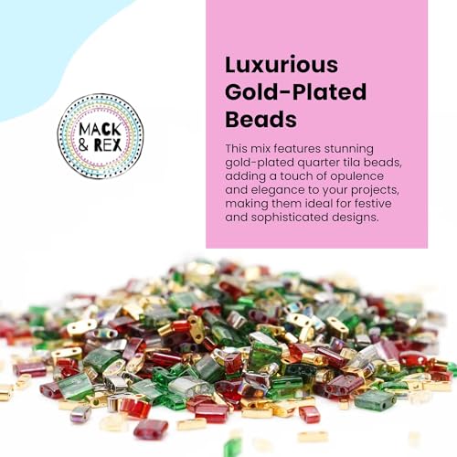 Mack and Rex Tila Bead Mixes (Festive) – Full Size Tila, Half, and Quarter – Includes Beautiful Gold-Plated Quarter Tila Beads - qtl0191, qtl191, qtl-191 – Ideal for Jewelry Making - color: Festive, size: 10 Gram Bag
