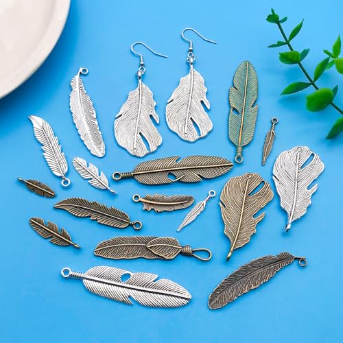 Youdiyla 32pcs Alloy Ancient Silvery Ancient Cyan Feather Series Pendant Jewelry Making DIY Keychain Earrings Pendant Various Design Charms for Jewelry Making Bracelets Necklace (M17) - color: M17