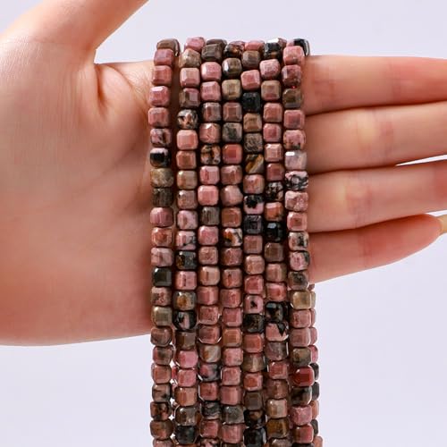 Natural Faceted Rhodochrosite Cube Stone Beads 5-5.5mm 60pcs/str Loose Square Semi Gemstone Stone Beads for Making Bracelets Necklace Earrings - color: Rhodochrosite