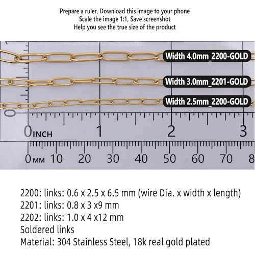 THREENEST 32.8-Feet Width 2.5mm Stainless Steel Paperclip Chains, 18K Real Gold Plated, Soldered Cable Long Craft Chain for Necklace Bracelet Earring Jewelry Making (2200-GOLD-10M) - color: Gold, size: Width 2.5mm-32.8 Feet