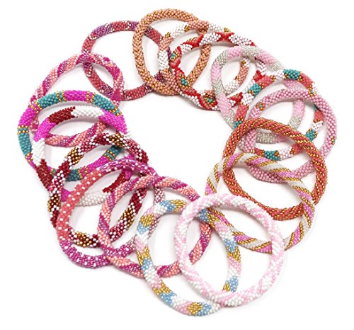 Wigspedia Handmade Crochet Glass Seed Bead Nepal Boho Bracelet - Wholesale Pink Scheme