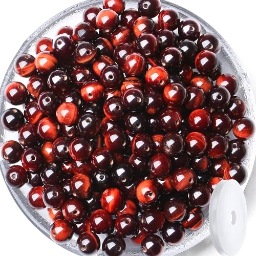 QINJIEJIE 60PCS Red Tiger Eye Beads 8mm Stone Beads Round Loose Gemstone Bead for Bracelet Beading Crystal Jewelry Making DIY Necklace Earrings 0.32" - color: Red Tiger's Eye, size: 60PCS