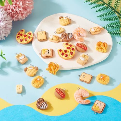 Craftdady Resin Plastic Miniature Food Snack Pendants Charms Ice Drink Juice Pendants Cute Bottle Fruit Keychain Charms Hang Ornament for DIY Craft Earring Bracelet Necklace Jewelry Making - color: Yellow Bread Toast