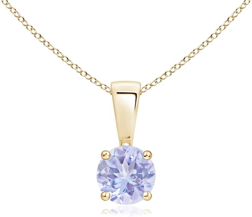 Angara Natural Tanzanite Solitaire Pendant for Women | Round Tanzanite Solitaire Pendant Necklace in 14K Solid Gold/Silver/Platinum With 18" Chain | December Birthday, Gemstone Jewelry Gift