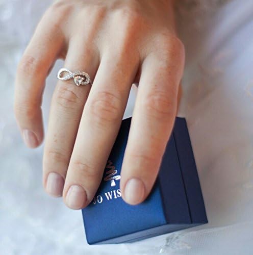 JO WISDOM Promise Ring for Women Sterling Silver Infinity Heart Promise Rings for Her Birthstone Cubic Zirconia Friendship Ring Size 5-12