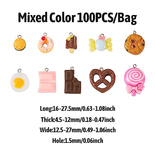 Craftdady Resin Plastic Miniature Food Snack Pendants Charms Ice Drink Juice Pendants Cute Bottle Fruit Keychain Charms Hang Ornament for DIY Craft Earring Bracelet Necklace Jewelry Making - color: Mixed Color Dessert (100pcs)