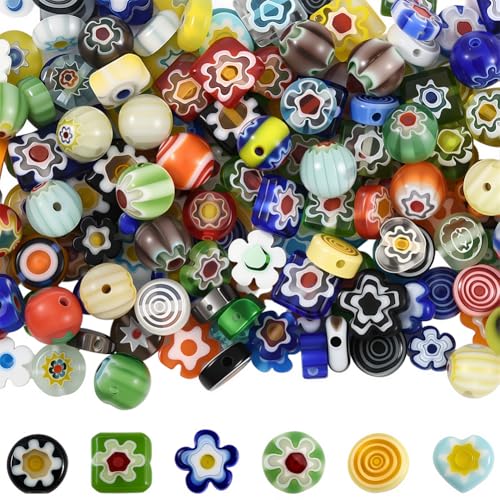 1 Box 180PCS 6 Styles Mixed Color Shaped Assorted Lampwork Beads with Holes Colorful Small Glass Spacer Charms Loose Bead Bulk for Jewelry Making DIY Bracelets Necklaces Craft Supplies - size: 180Pcs 8mm, style: Mixed