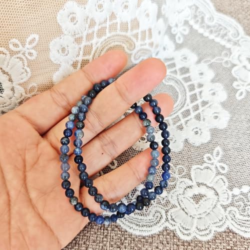 Natural Healing Gemstone Bracelet Handmade Yoga Stretch Elastic Bracelet Stress Relief Crystal Jewelry for Men and Women - color: Blue Sodalite (Wisdom), size: 4mm