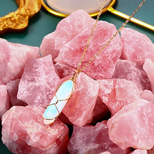 Yaomiao 5 Pieces Crystal Necklaces, Healing Stones Spiritual Pendant Natural Gemstone Jewelry with Adjustable Chain for Women Girls - color: Vivid Color with Gold Chain