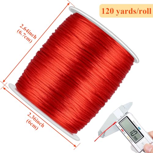 Anezus Red Nylon Cord, Nylon Craft String, Silky Satin Rattail Cord Beading String for Braided Bracelets, Pendants Necklace, Macrame Keychains, Lanyards, Drawstring Bags, DIY Crafts, Sewing Projects - style: Red