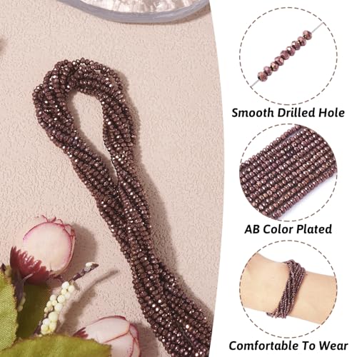FASHEWELRY 10 Strands Briolette Faceted Glass Beads 2mm Rondelle Crystal Glass Spacer Beads Copper Plated for Necklace Bracelet Jewelry Making - color: Copper Plated, size: 2mm