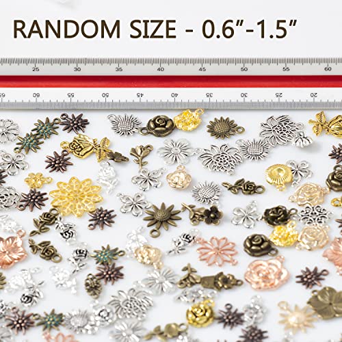 stino 100g Metal Pendant Charms for Jewelry Making, Bulk Silver & Gold Plated Charms for Braclet Necklace Crafts, Animal Plant Flower Pet and so on - color: Flower Mixed Color