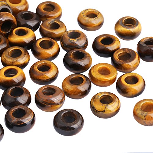TUMBEELLUWA Natural Gemstone Beads for Jewelry Making, Rondelle Large Hole Loose Beads Pack of 15,Tiger's Eye(8x14 mm) - color: #4-Brown