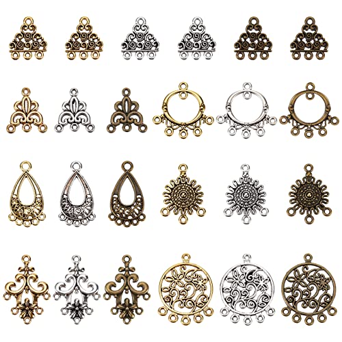 SUNNYCLUE 1 Box 84Pcs Tibetan Vintage Style Chandelier Charms Linking Connector Charm Alloy Flower Chandelier Component Links Filigree Connectors Drop Hollow Charm for Jewelry Making Charms DIY Craft - color: 84pcs 7 Shapes Mixed Color
