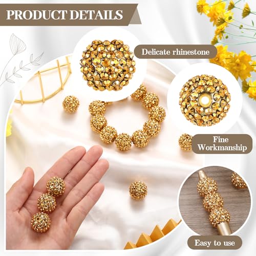 40 Pcs 20 mm Rhinestone Beads Bulk Crystal Round Disco Ball Chunky Bubblegum Beads for Pens Bracelets Charms Craft European Style Jewelry Making Supplies Christmas(Gold) - color: Gold