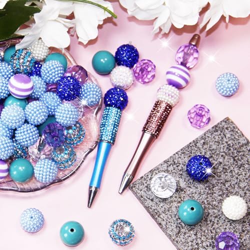 Exway 48 Pcs 20mm Purple Acrylic Resin Rhinestone Bubblegum Beads - Round, Large, Sparkly Craft Beads for Pen, Beadable Keychain, Bracelet, Necklace - DIY Jewelry Making Supplies - color: Purple