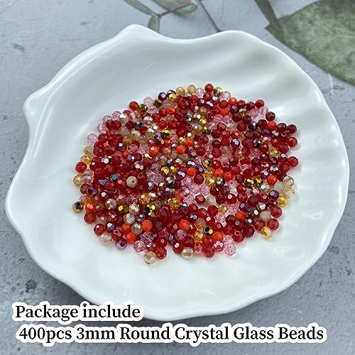 400pcs 3mm Round Crystal Glass Beads Round Faceted Spacer Beads for Jewelry Making Bracelet Earring Necklace Wind Chimes Suncatchers DIY Craft Making Supplies(Red Series) - color: Red Series, size: 3mm