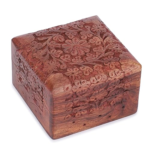 Ajuny Wooden Hand Carved Decorative Keepsake Box Jewelry Armoire Treasure Chest Trinket Holder Storage Travel Organiser Perfect Unique Gifts Ideas for Men and Women