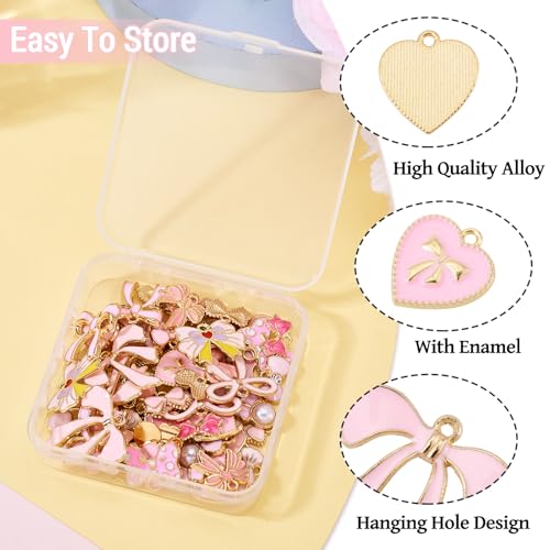 Craftdady Enamel Dangle Charms Pendant Food Animal Flower Cute Charms Colorful Metal Fruit Pendants Hang Ornament for Craft Bracelet Necklace Earring Key Chains Jewelry Making - color: Pink Bowknot