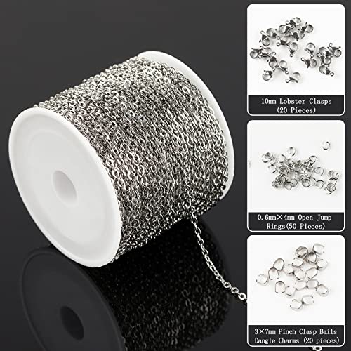 UMAOKANG 65 Feet Silver Jewelry Chains for Jewelry Making Flat Cable Chain Link Spool DIY Craft Earring Bracelet Necklace Chain Bulk with Lobster Clasps Jump Rings Pinch Clip Clasp - color: Steel Cross