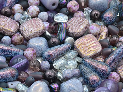 1.4oz (40g) Variative Mix of Pressed Czech Glass Beads, Purple - color: G4 Purple