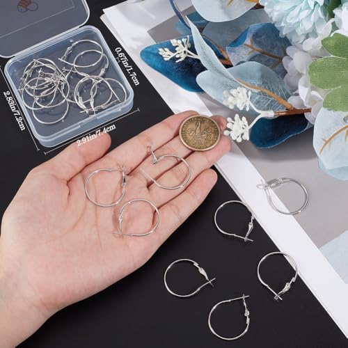 Beebeecraft 1 Box 24Pcs Hoop Earrings Findings Platinum Plated Brass Round Open Beading Hoop Components for Jewellery Making DIY Crafts Art Accessories Creation Festival Gift Wedding Party Favor - color: Silver