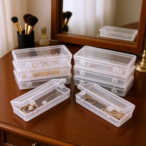 8 Pack Rectangular Clear Plastic Storage Containers Box with Hinged Lid for Beads and Other Small Craft Items (6.89 x 2.56 x 1.38 inch) - size: 6.89 x 2.56 x 1.38 inch