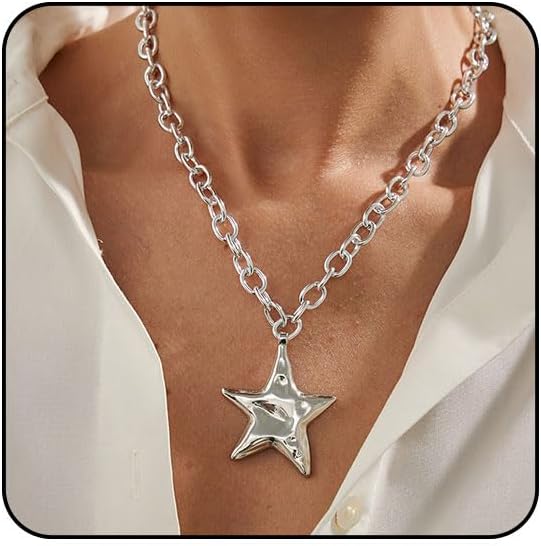 Large Star Necklace Chunky Gold Necklace for Women Trendy Silver Big Statement Necklaces Bold Thick Paperclip Necklaces OT Toggle Chunky Jewelry Holiday Christmas Jewelry Gifts Stocking Stuffers