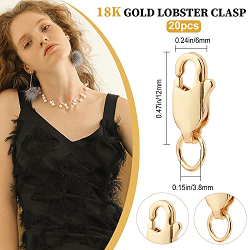 Beebeecraft 1 Box 20Pcs 18K Gold Plated Lobster Claw Clasps 12x6x3mm Jewelry Clasps Connectors with Bead Open Jump Ring for Bracelet Necklace Jewelry Making - color: Gold-20pcs