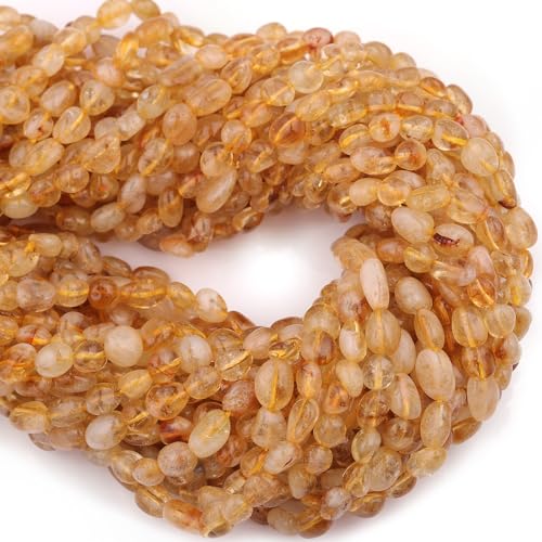 Natural Stone Beads 6-8mm Citrine Oval Irregular Freeform Tumbled Loose Gemstone Beads for Jewelry Making 15 Inch Strand 50-55 Pcs - color: Citrine-1 strand15”-approx. 55 beads