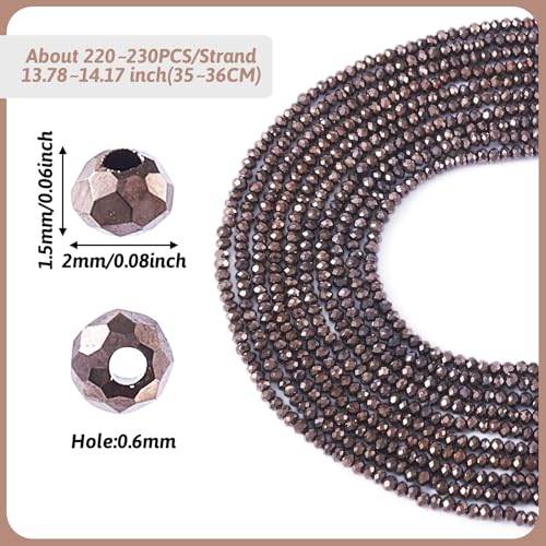FASHEWELRY 10 Strands Briolette Faceted Glass Beads 2mm Rondelle Crystal Glass Spacer Beads Gunmetal Plated for Necklace Bracelet Jewelry Making - color: Gunmetal Plated, size: 2mm