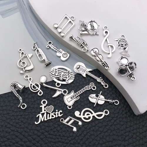 WOCRAFT 60pcs Antique Silver Music Bracelet Charms for Jewelry Making Sets DIY Necklace Bracelet Keychain Crafting Charms Kit Craft Supplies (SN893) - color: Antique Silver, size: Music Charms