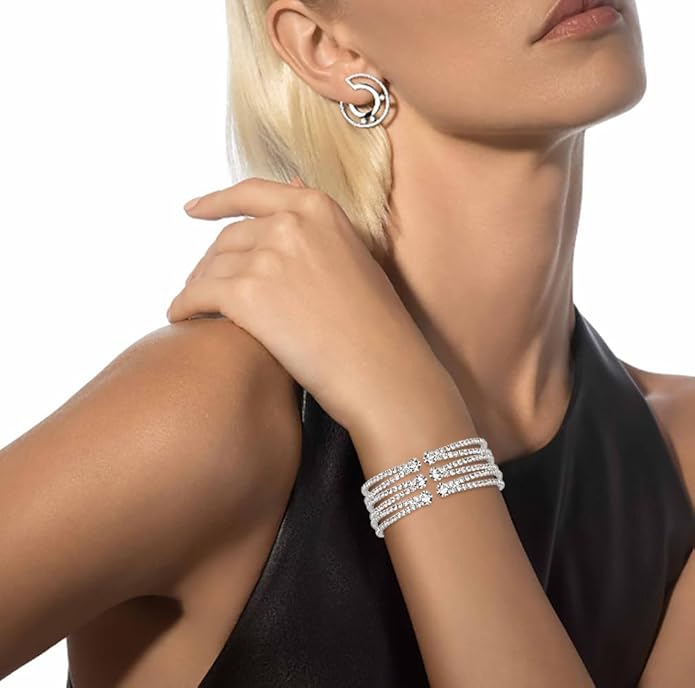 Rhinestone Bracelet for Women MultiLayer Crystal Cuff Bracelet Strand Layered Bracelet