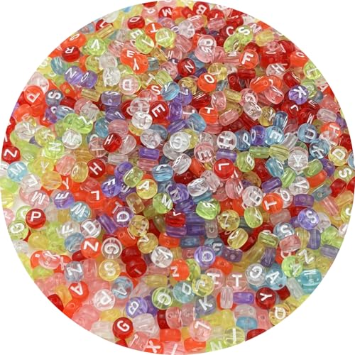 1000pcs Round Letter Beads 4x7mm Acrylic Alphabet Beads Spacer Beads for Jewelry Making Bracelets Necklace Earring Key Chains DIY Craft(K-White Letter Transparent Colorful Bead) - color: K-White Letter Transparent Colorful Bead